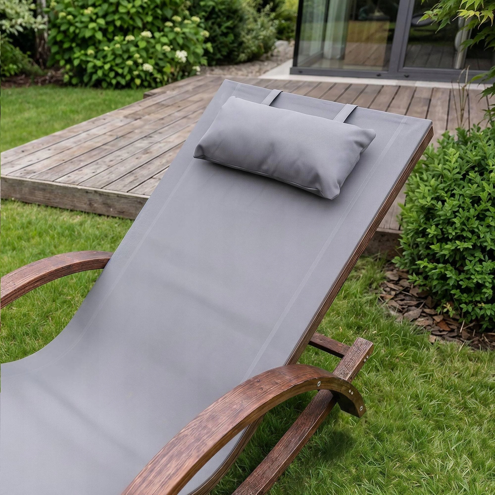 Garden Lounger Terrace Wooden Garden Lounger with Balcony Cushion Model Rodie szary