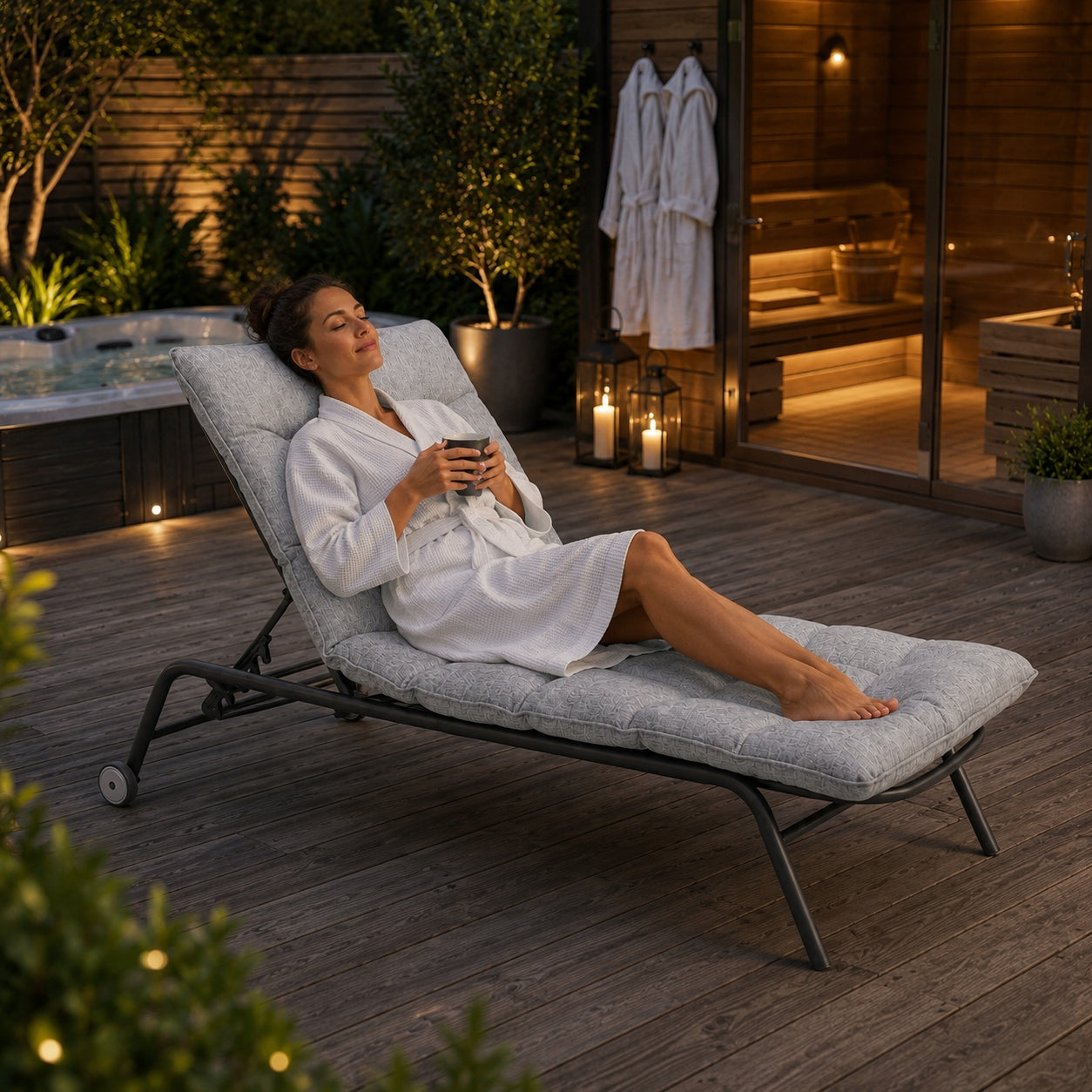 Garden Lounger with Cushion Adjustable 5-STEP BACKREST for Terrace Balcony Frame material steel
