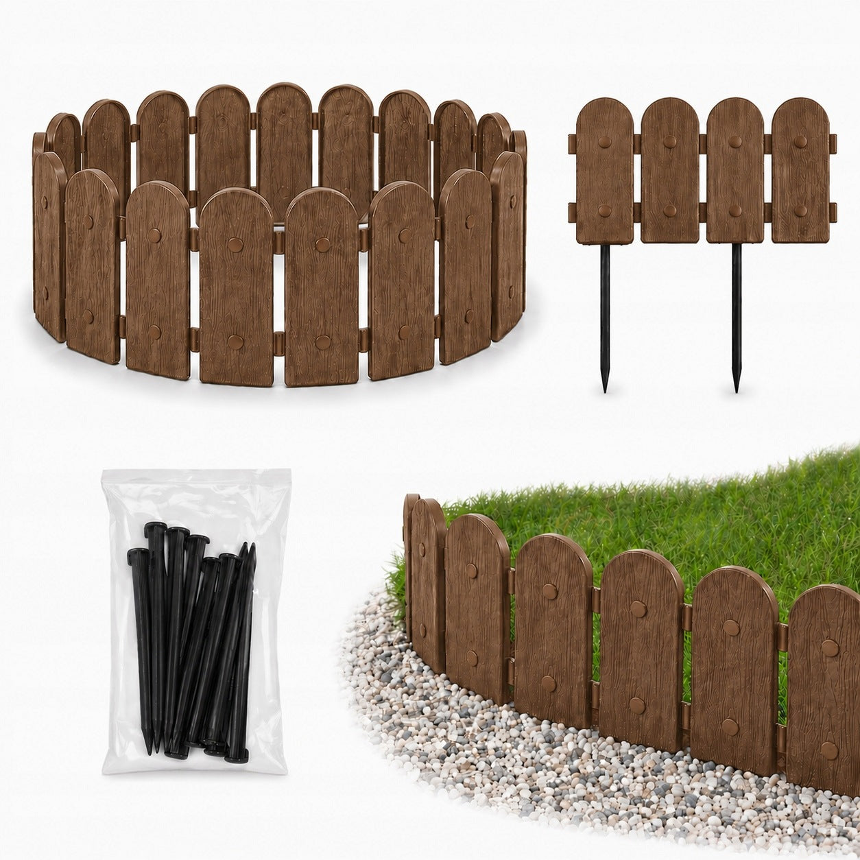 Garden Palisade 240cm Brown + Anchors Lawn Fence Discount Rim