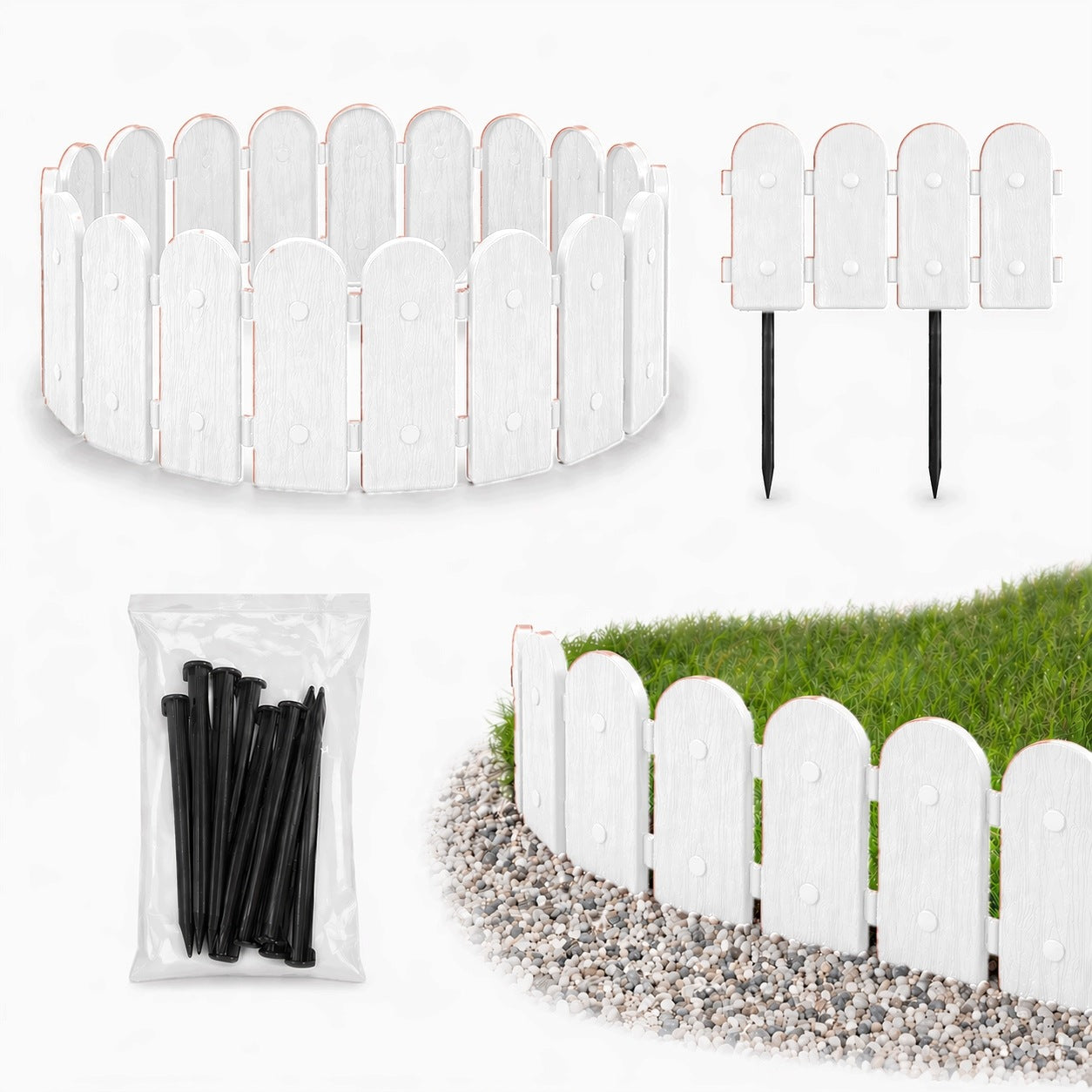 Garden Palisade 240cm White+ Anchors Lawn Fence Discount Rim
