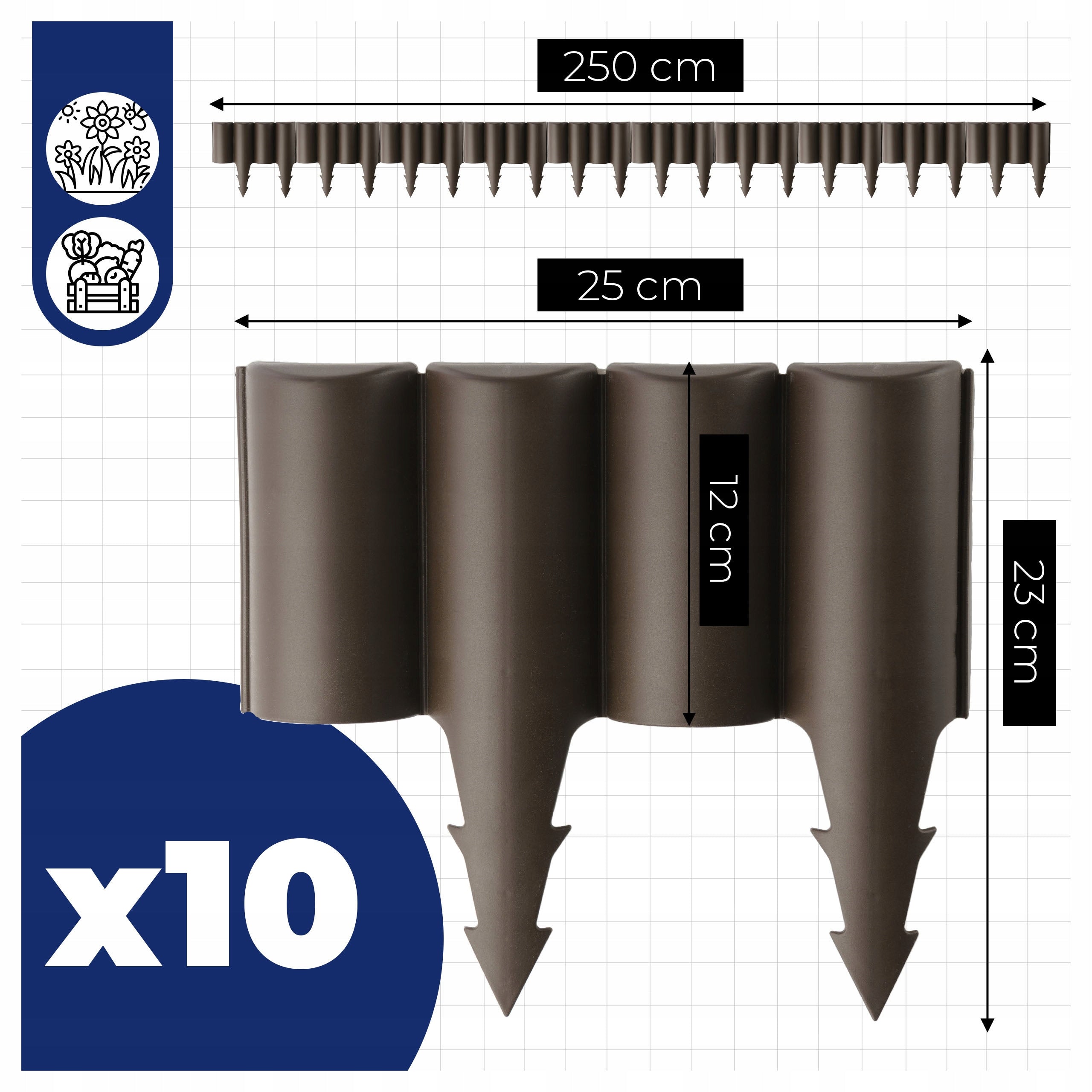 Garden Palisade Fence Plastic Bronze 2,5m Durable Lawn edging Packaging status original