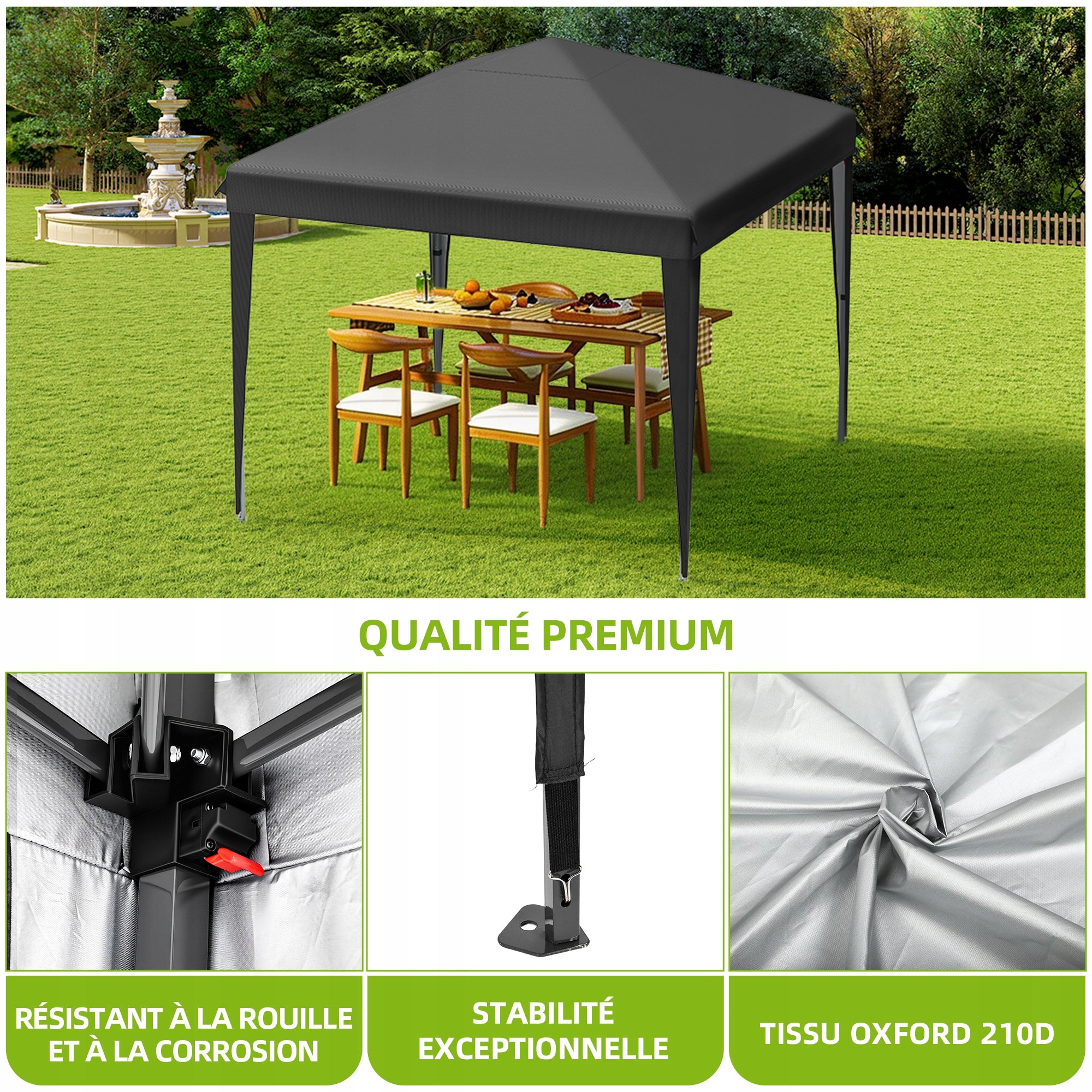 Garden Pavilion Tent Gazebo 3x3m Waterproof Metal Frame Camping Black Number of side walls none