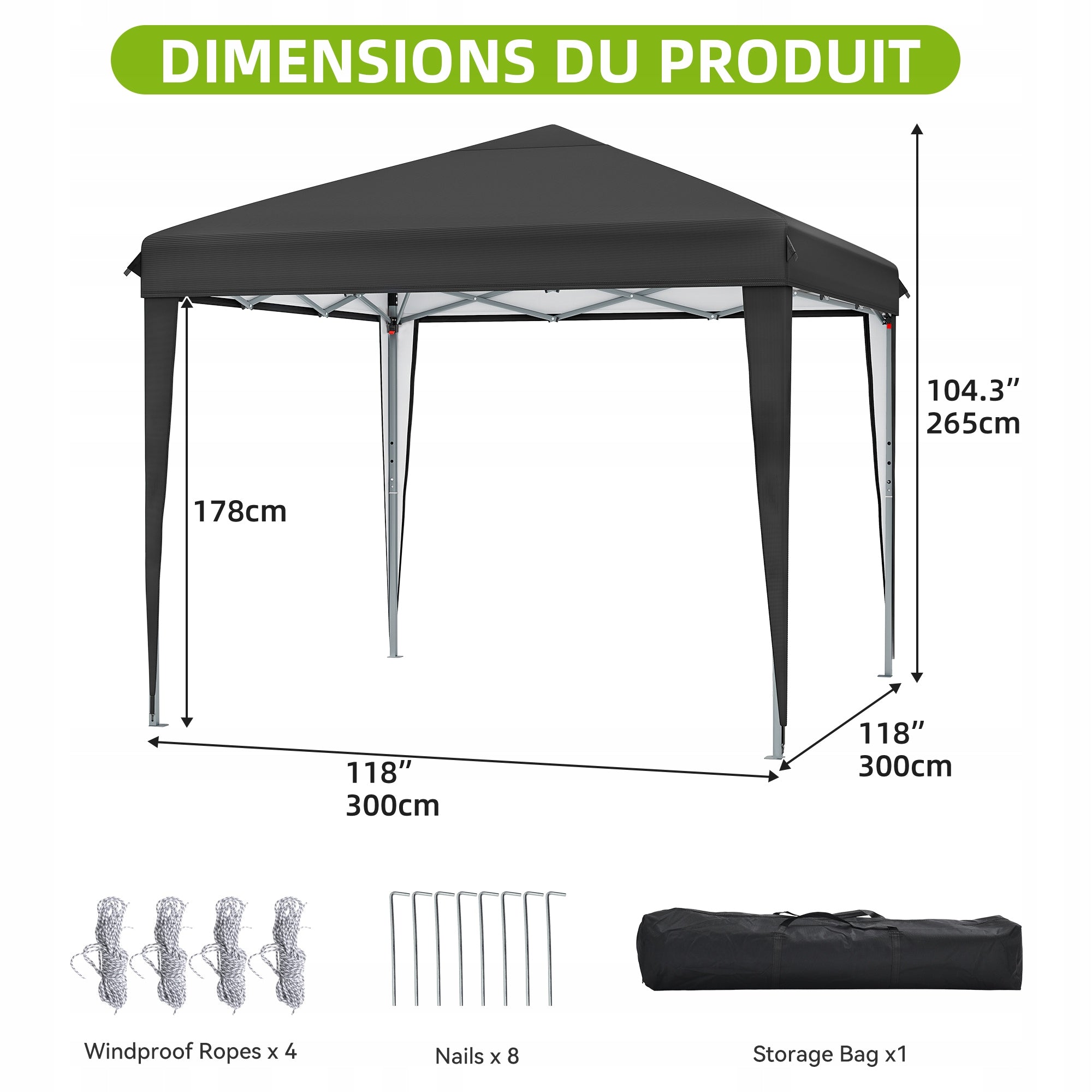 Garden Pavilion Tent Gazebo 3x3m Waterproof Metal Frame Camping Black Width 3 m