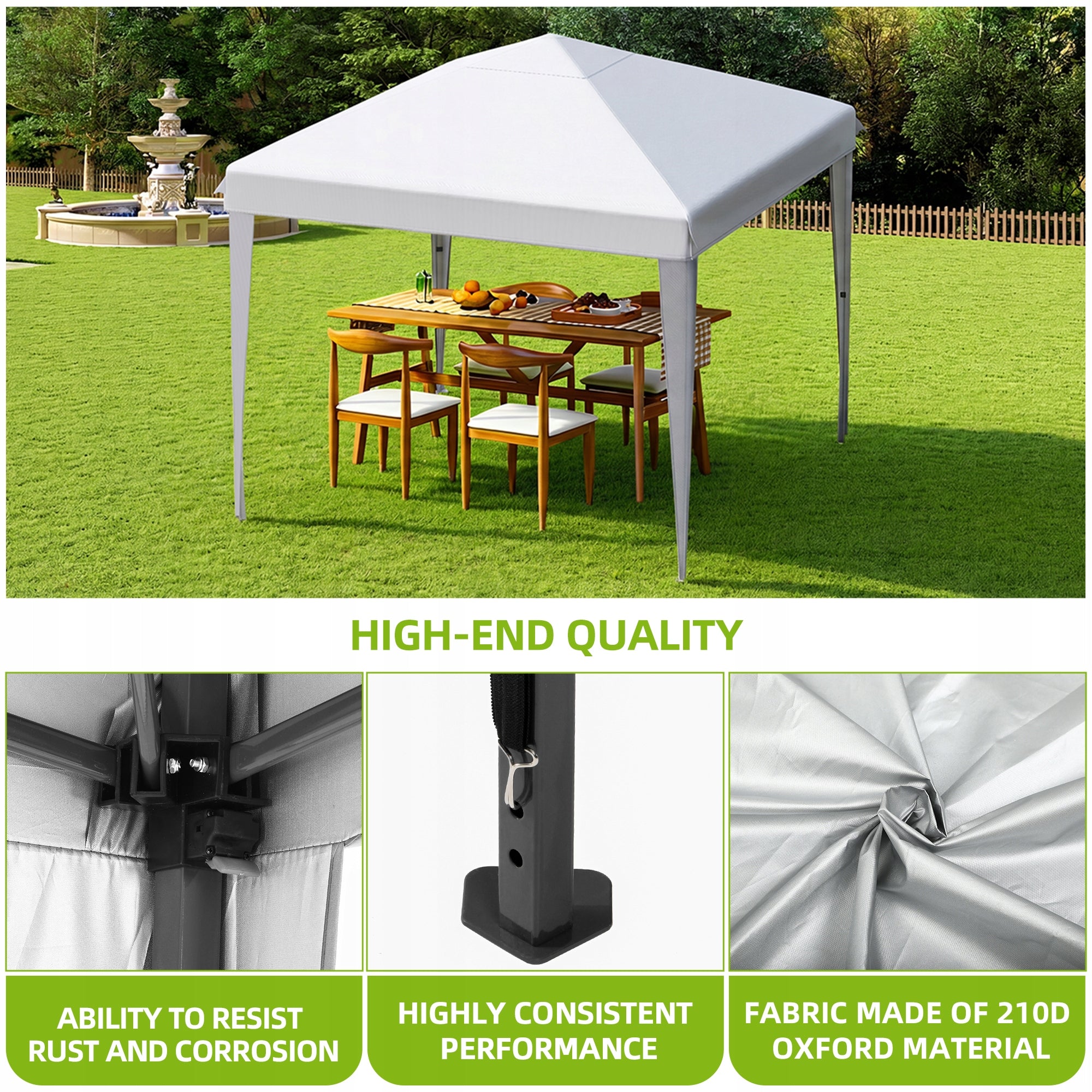 Garden Pavilion Tent Gazebo 3x3m Waterproof Metal Frame Camping White Width 3 m