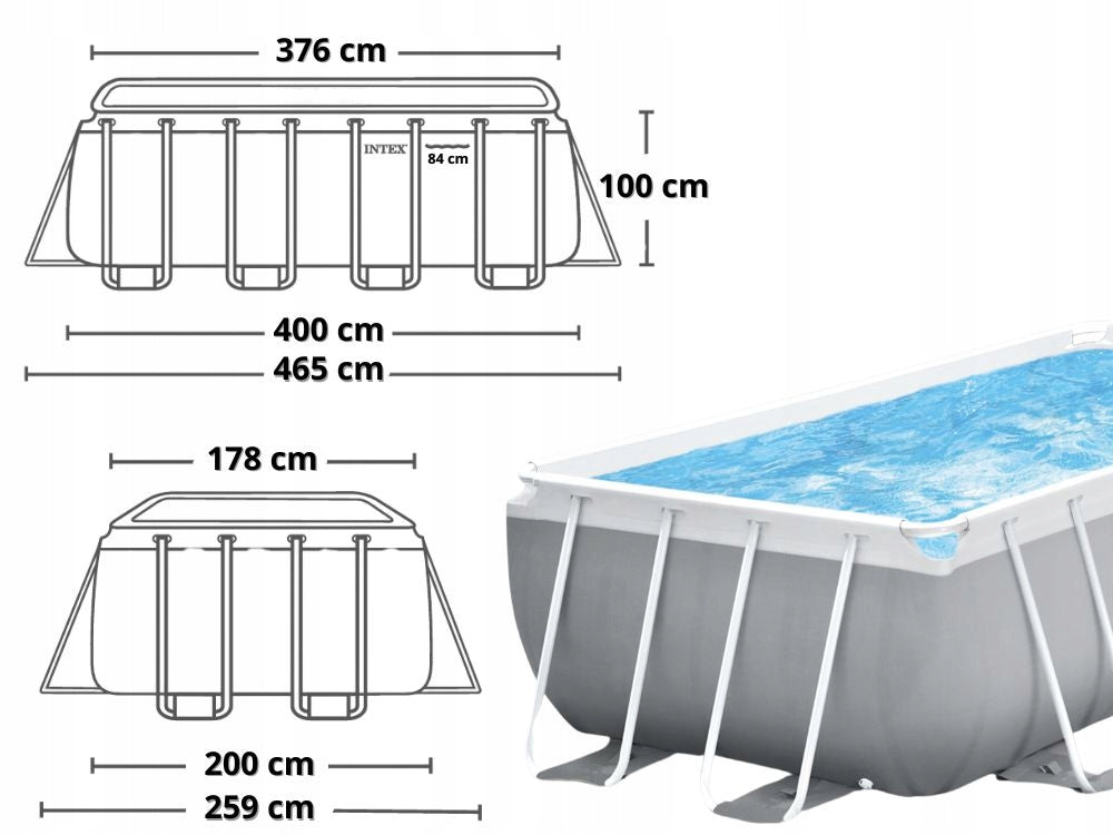 Garden Pool Rectangular Framed 400x200x100 with pump Intex 26788 NEW Brand Intex
