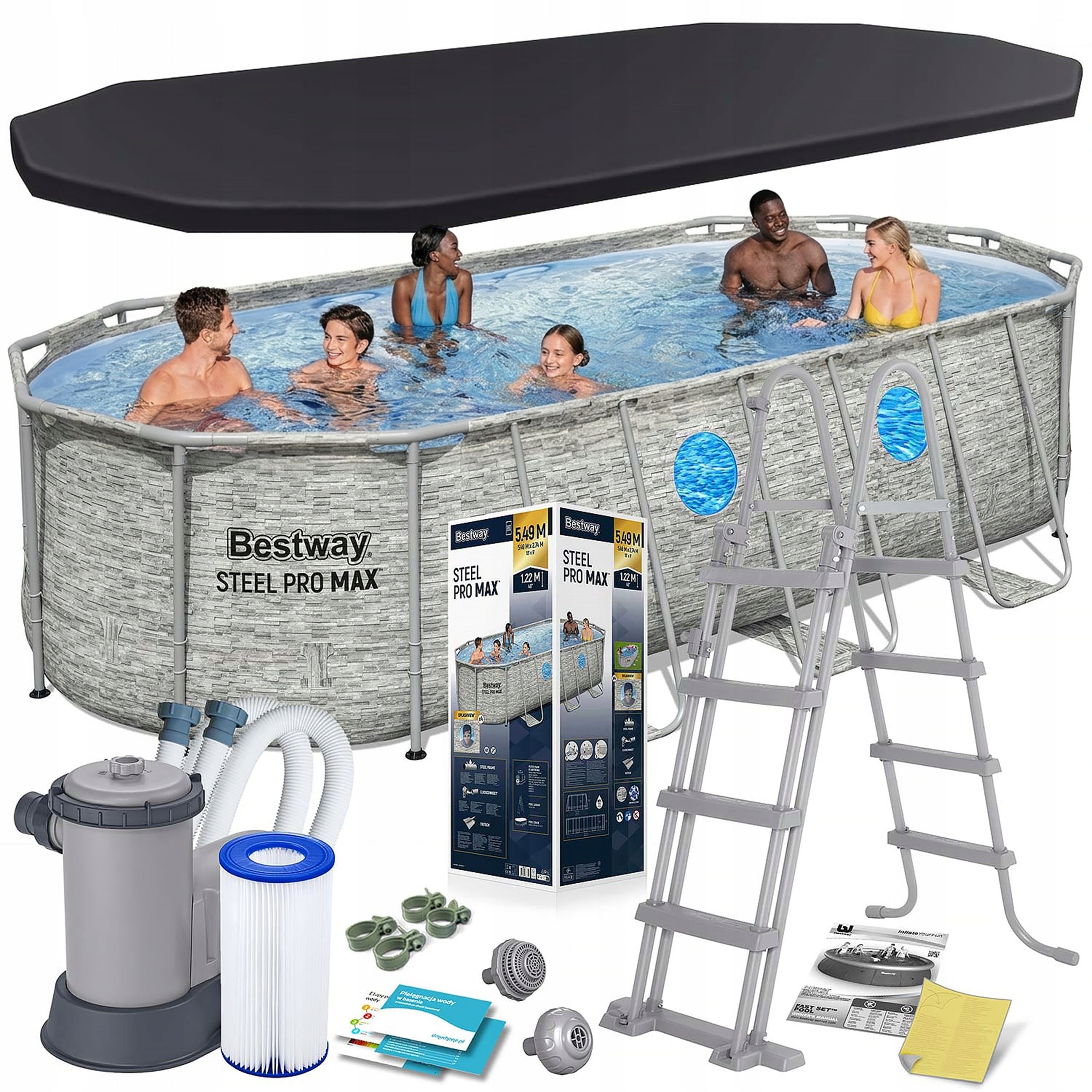 Garden Pool on Frame with Windows Ladder Pump Cover 56716 549x274x122 Packaging status original