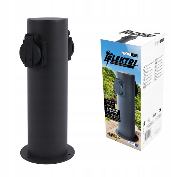 Garden Socket Post Black 28 CM 2x2P+Z IP44 ELEKTRI GOLDLUX 327956
