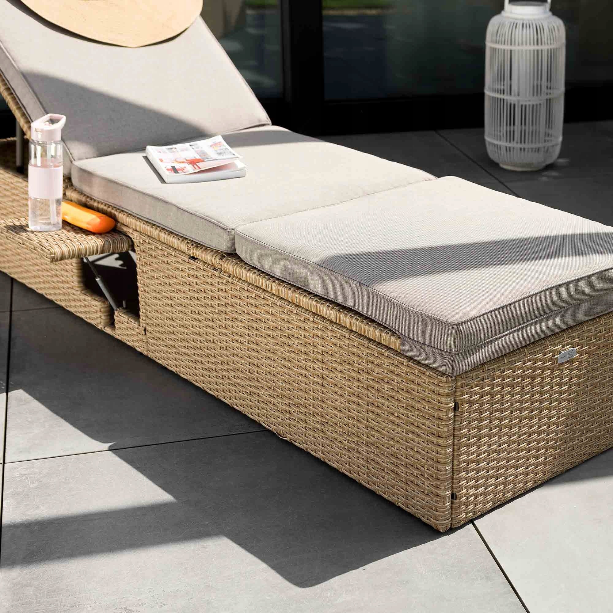 Garden Sun Lounger Adjustable Terrace Balcony Adjustable Technorattan Color beige