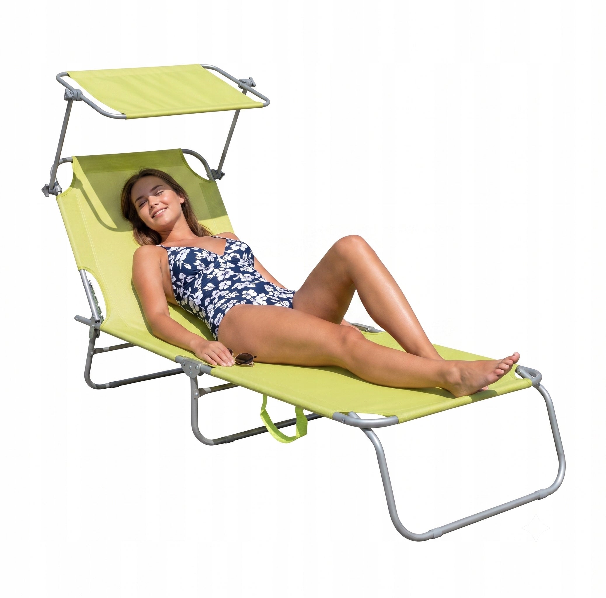 Garden Sun Lounger Aga Light Green with Canopy Folding Adjustable Strong Terrace