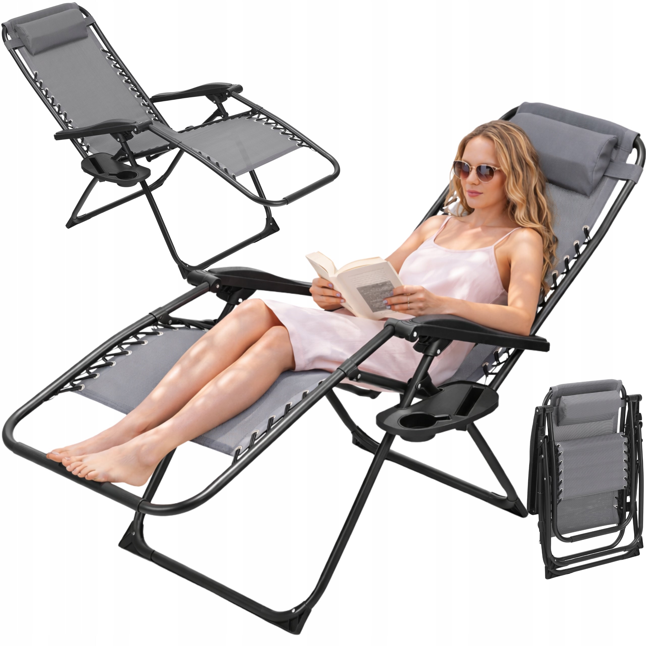 Garden Sun Lounger Beach Tourist Folding Adjustable GRÖNER Zero Gravity