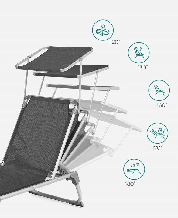 Garden Sun Lounger Folding Baseball Aluminum Grey Adjustable songmics Weight 4.9 kg