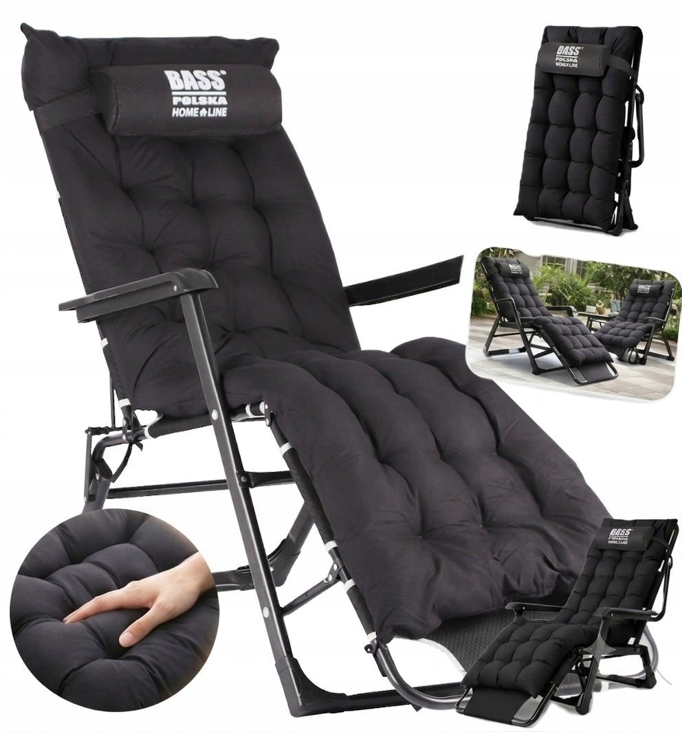 Garden Sun Lounger Folding Durable Hiking Chair Soft Cushion