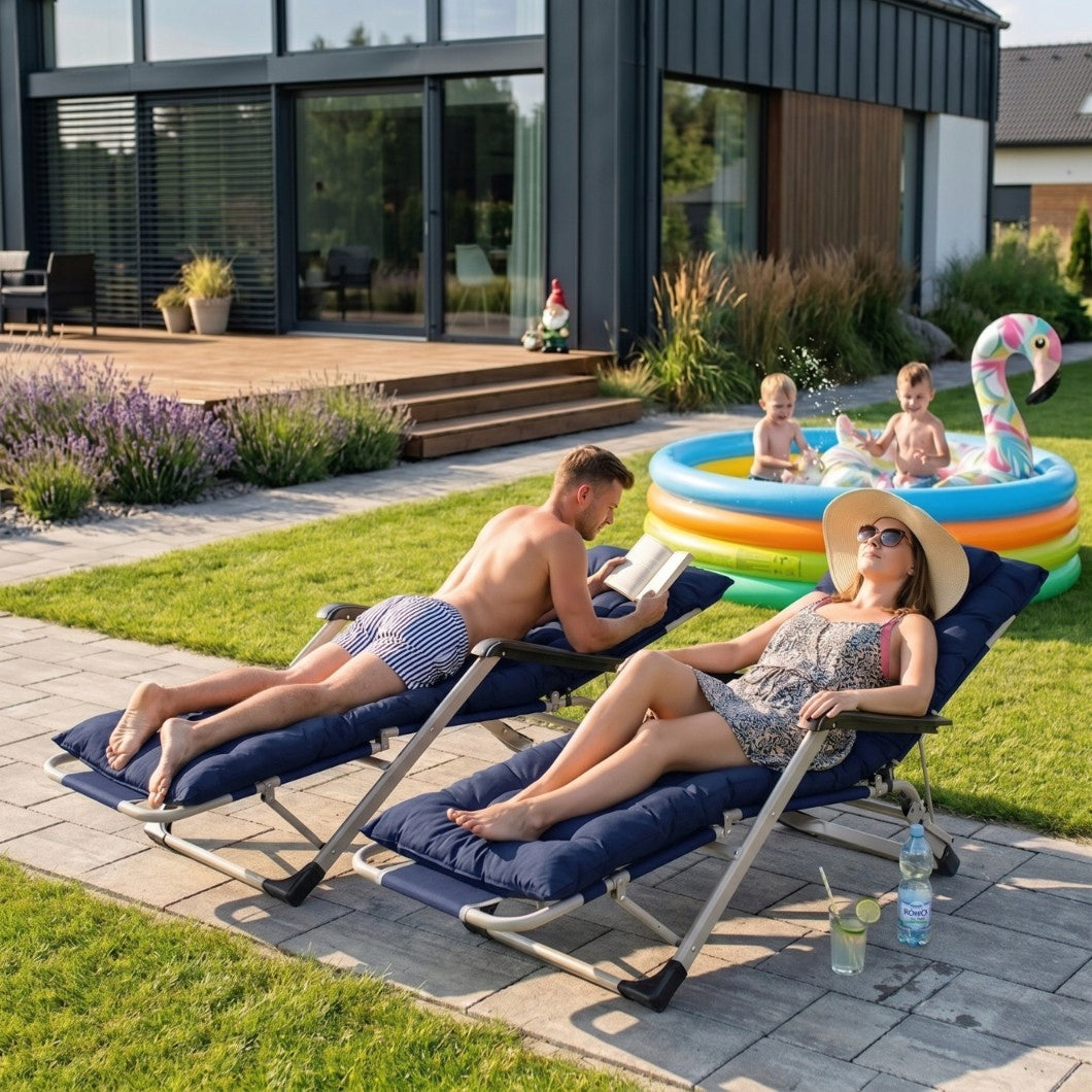 Garden Sun Lounger Folding Navy Chair Hiking Cushion Terrace Brand no brand