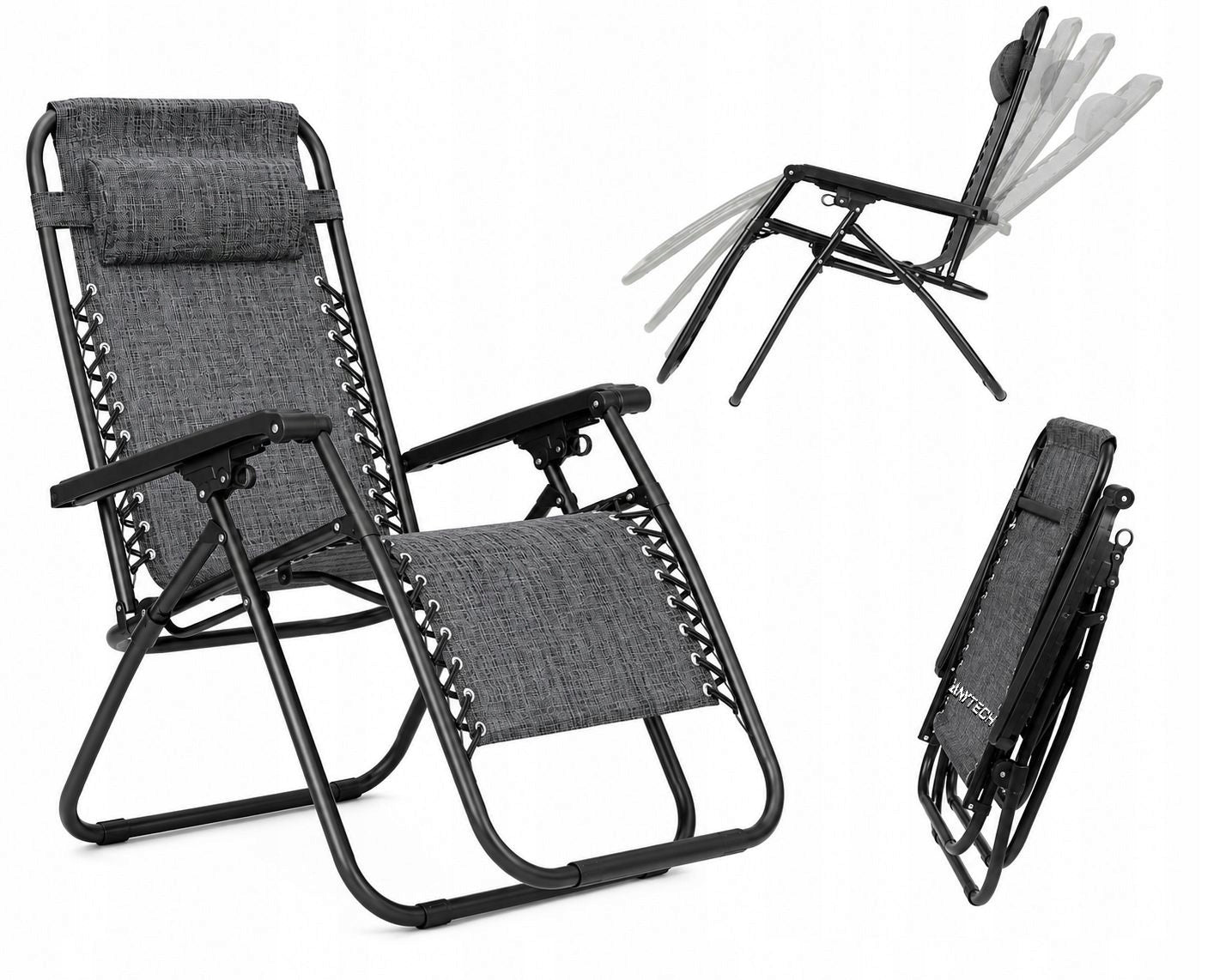 Garden Sun Lounger Folding Zero Gravity Beach Tourist Cushion Grey