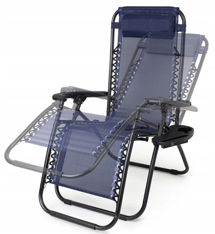 Garden Sun Lounger Folding Zero Gravity Beach Tourist Cushion Navy Blue Brand Anytech