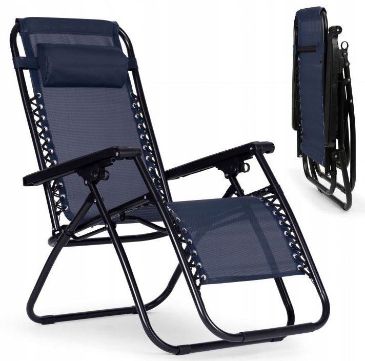 Garden Sun Lounger Folding Zero Gravity Beach Tourist Cushion Navy Blue Color blue