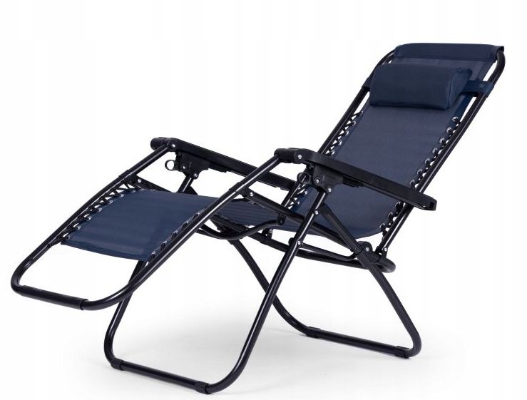 Garden Sun Lounger Folding Zero Gravity Beach Tourist Cushion Navy Blue Model Leżak Ogrodowy Granatowy Składany Rodos