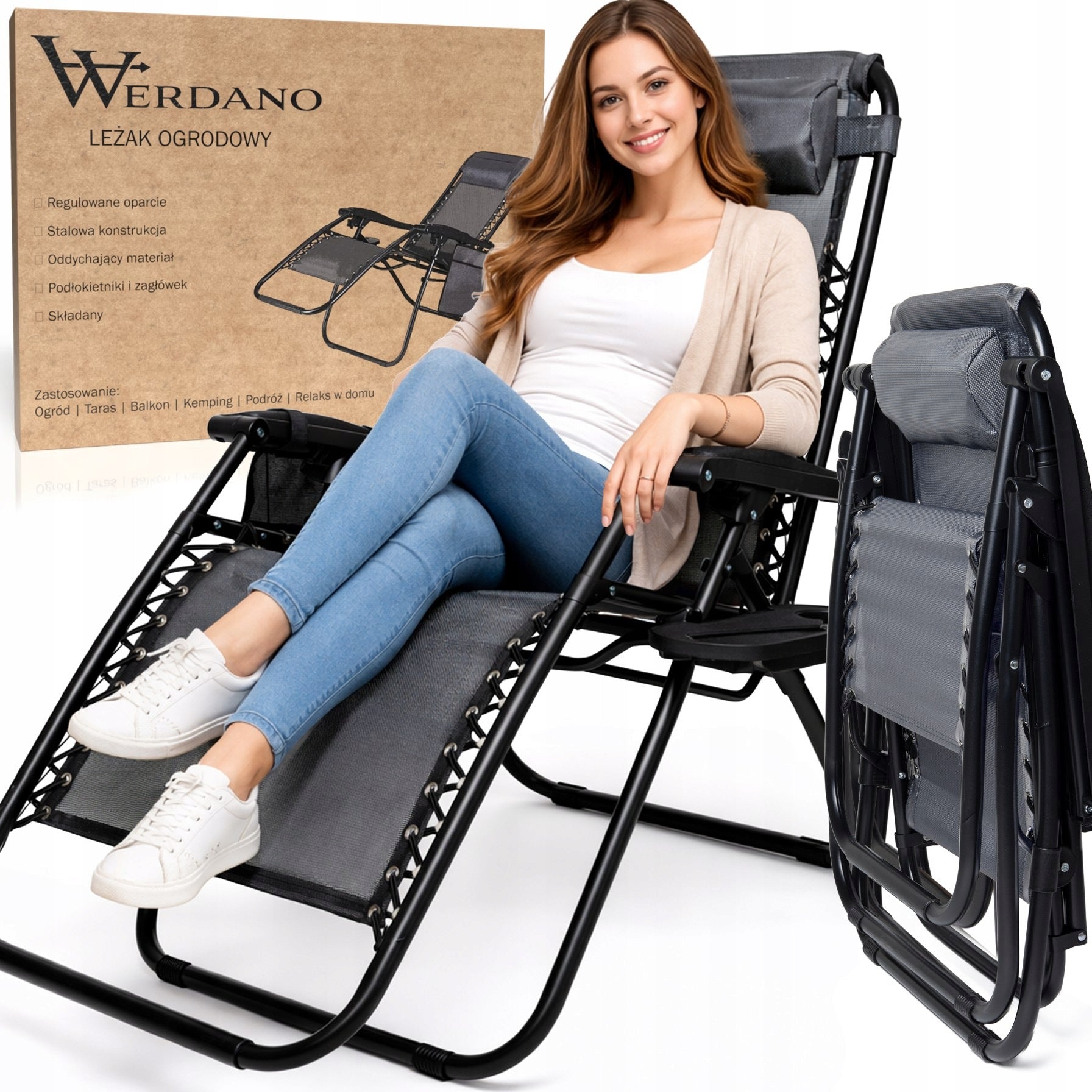 Garden Sun Lounger Folding Zero Gravity Hiking Chair Table Bag