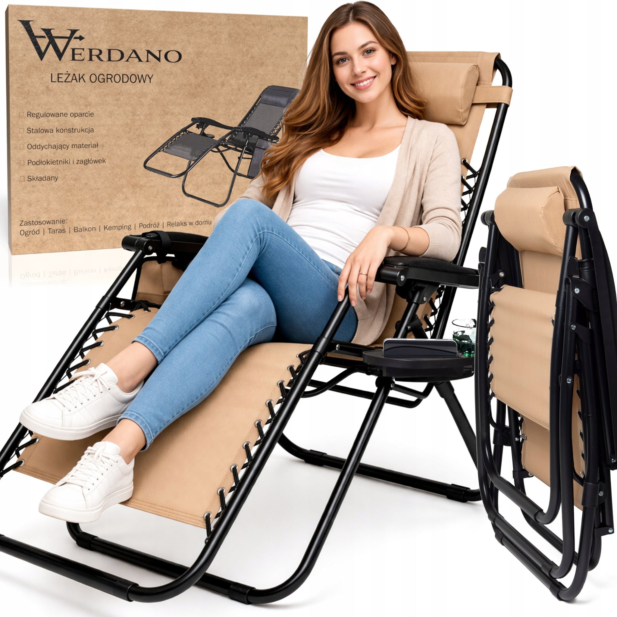 Garden Sun Lounger Folding Zero Gravity Hiking Chair Table Bag