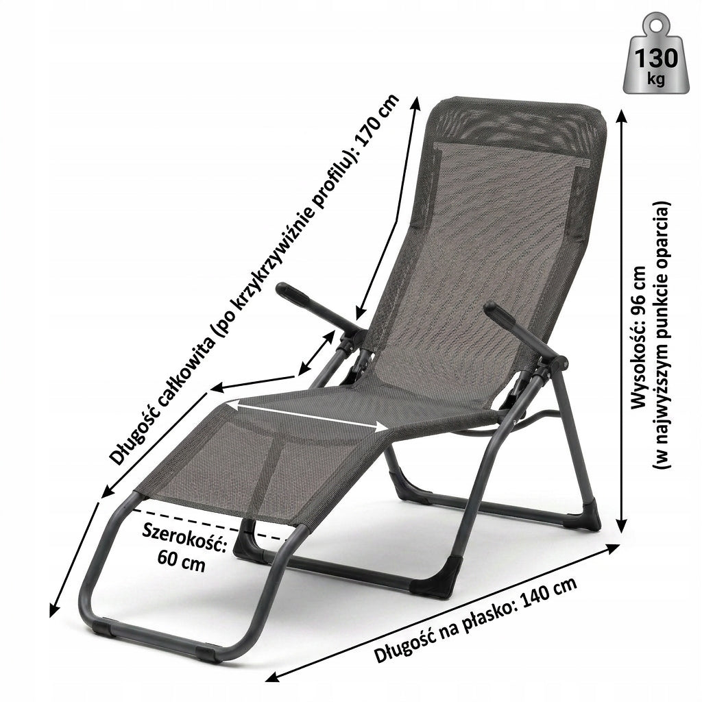 Garden Sun Lounger Profiled Folding BLACK S-Curve Texteline YS-30 Kind sunbed