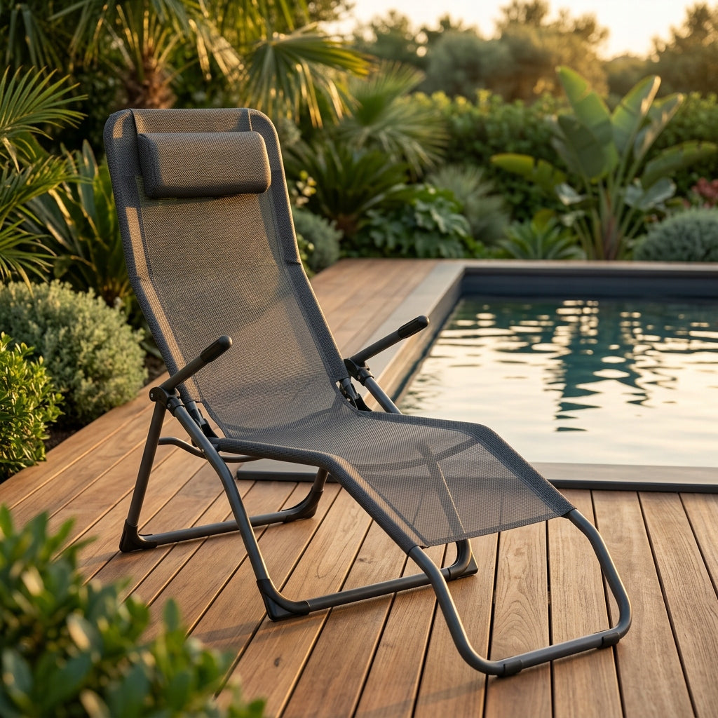 Garden Sun Lounger Profiled Folding BLACK S-Curve Texteline YS-30 Manufacturer code IdealGarden