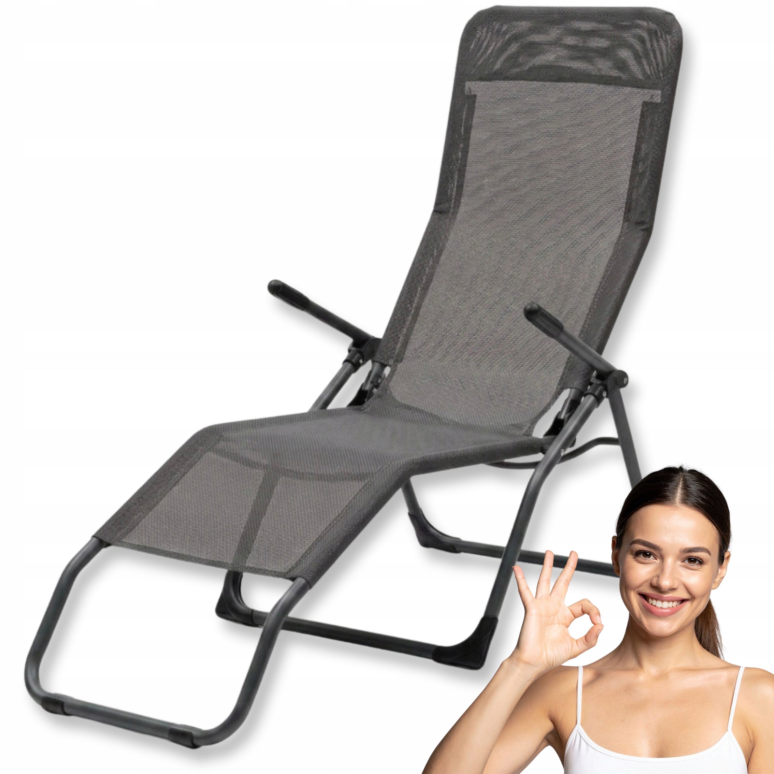 Garden Sun Lounger Profiled Folding BLACK S-Curve Texteline YS-30