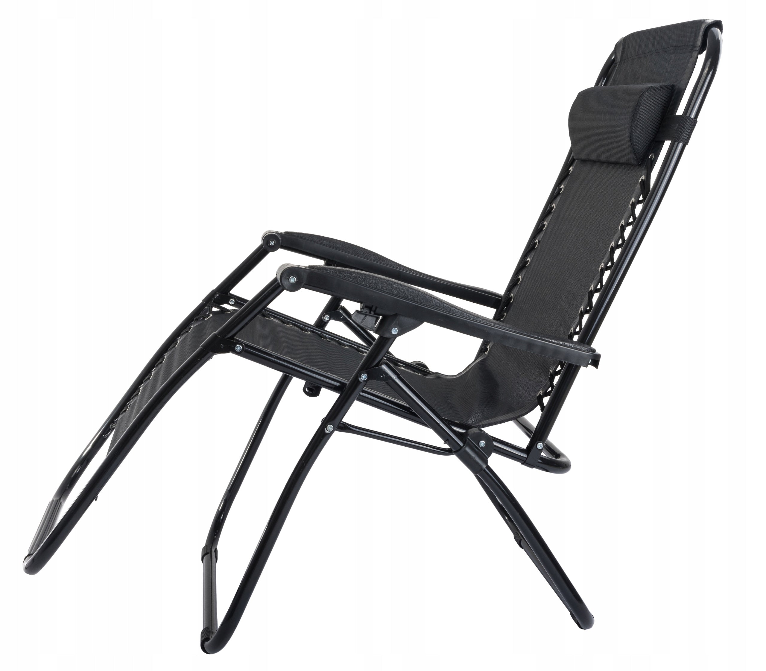 Garden Sun Lounger REINFORCED ZERO GRAVITY metal black folding FREEBIE SHELF! Manufacturer code 09258