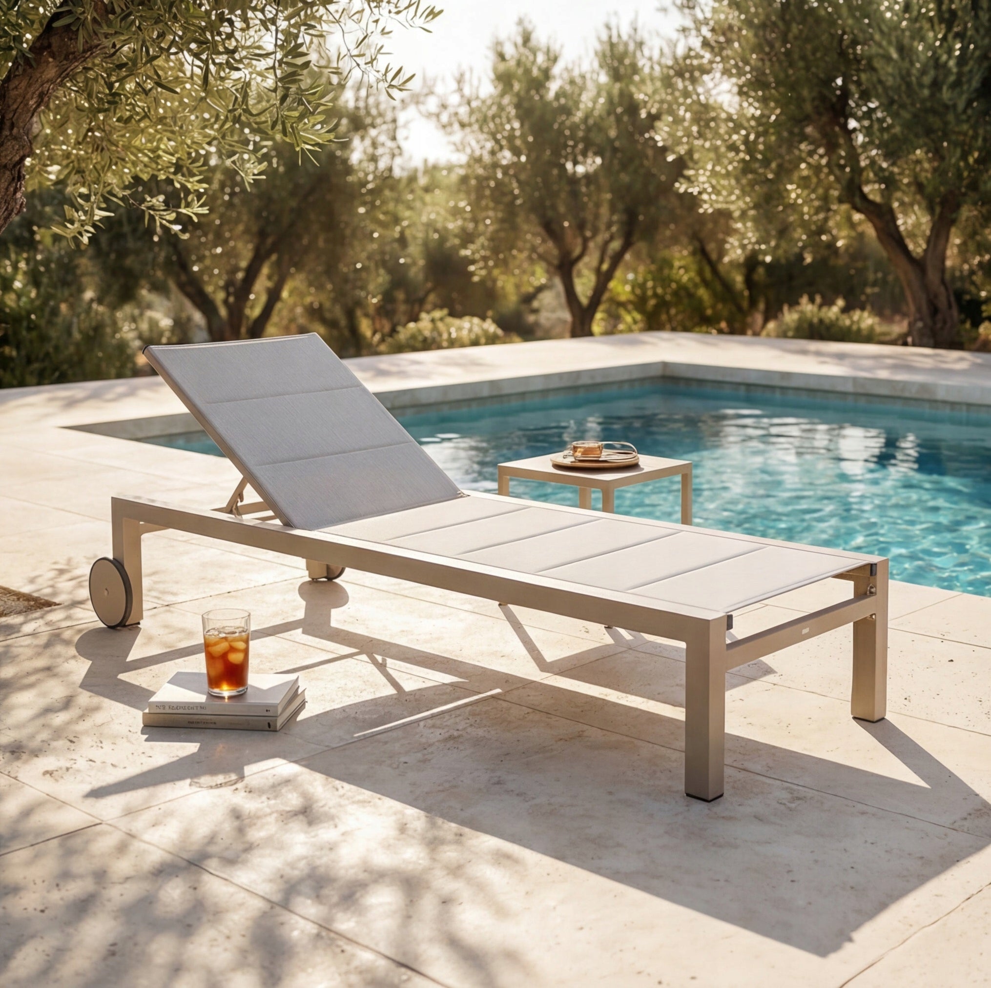 Garden Sun Lounger Swimming Pool Aluminium with Wheels Sun Lounger for Terrace 190x65x35 cm Model 2136BW-BE