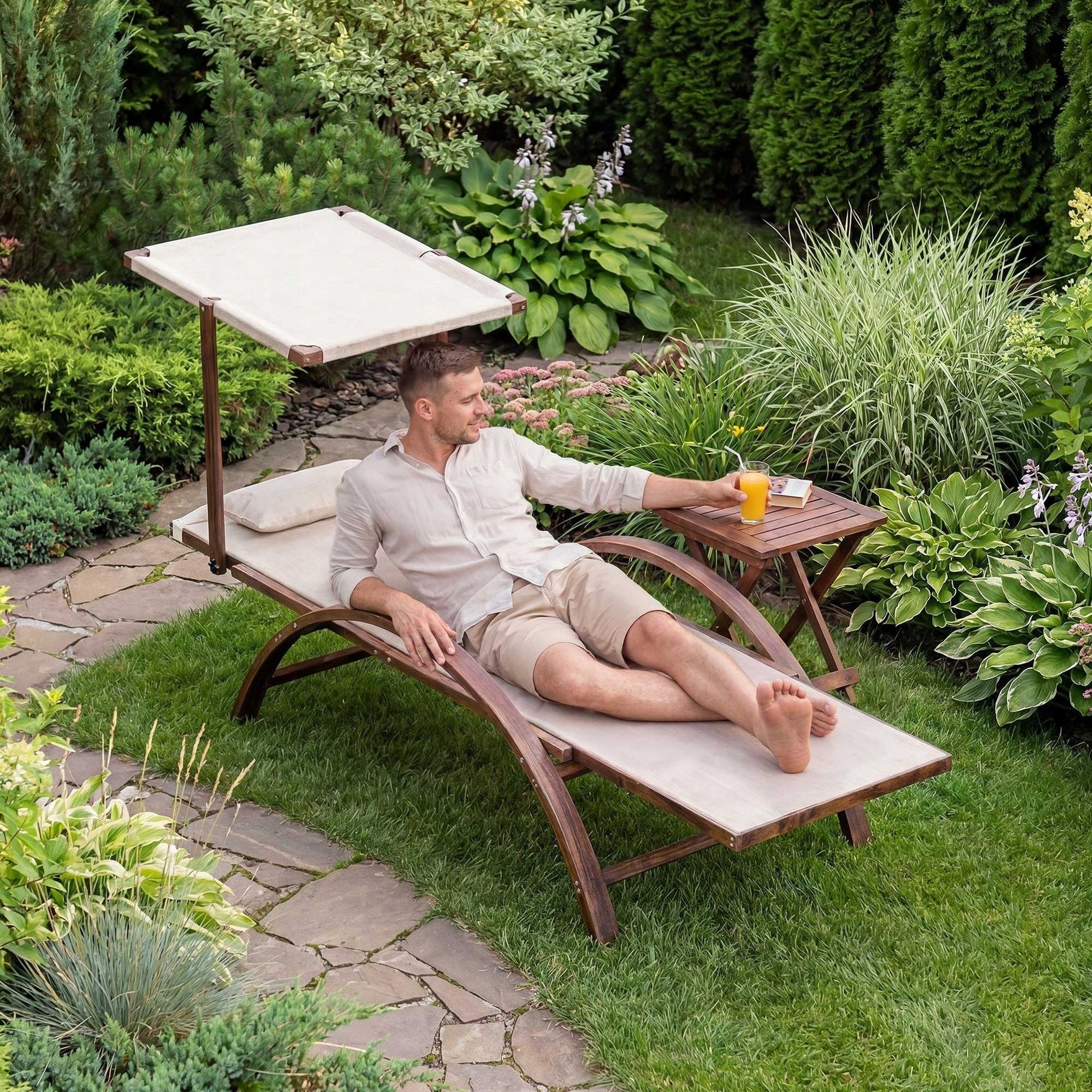 Garden Sun Lounger Terrace Wooden Garden Sun Lounger Canopy For Balcony Packaging status original