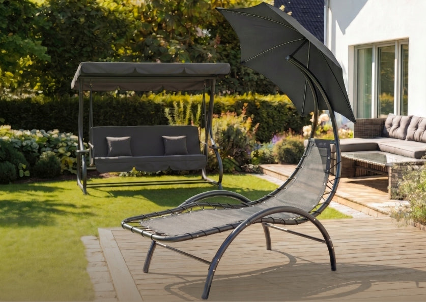 Garden Sun Lounger With Umbrella Couch With Canopy Bed Grey CARPA Brand Mebel Elite