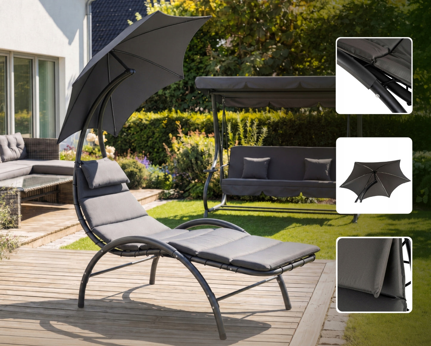Garden Sun Lounger With Umbrella Couch With Canopy Bed Grey CARPA Color gray