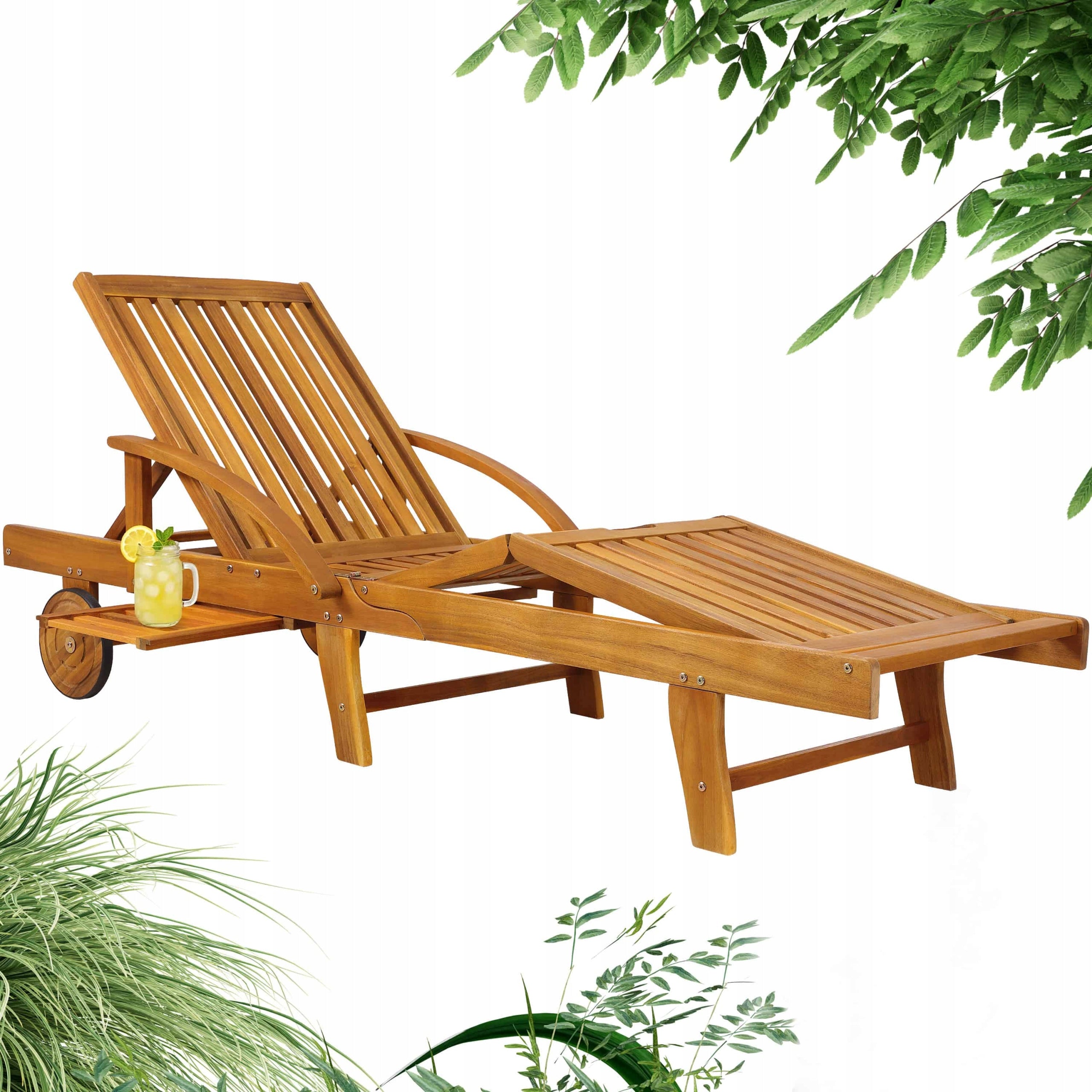 Garden Sun Lounger Wooden Acacia Folding Brand Casaria