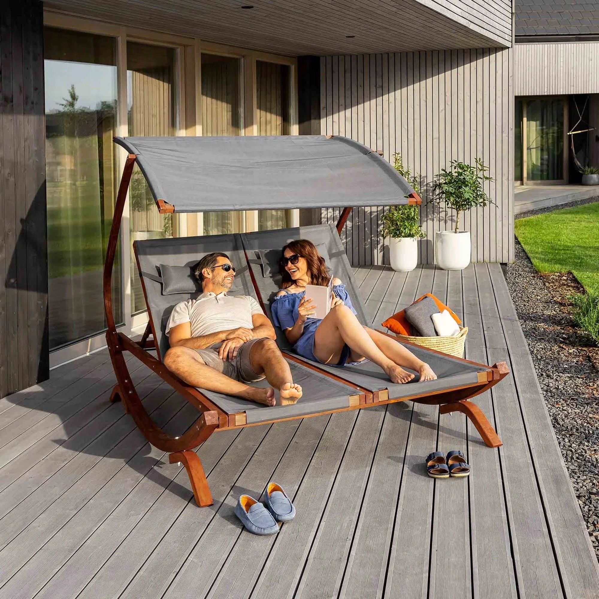 Garden Sun Lounger Wooden Baseball Couch Adjustable Cushion Balcony Packaging status original