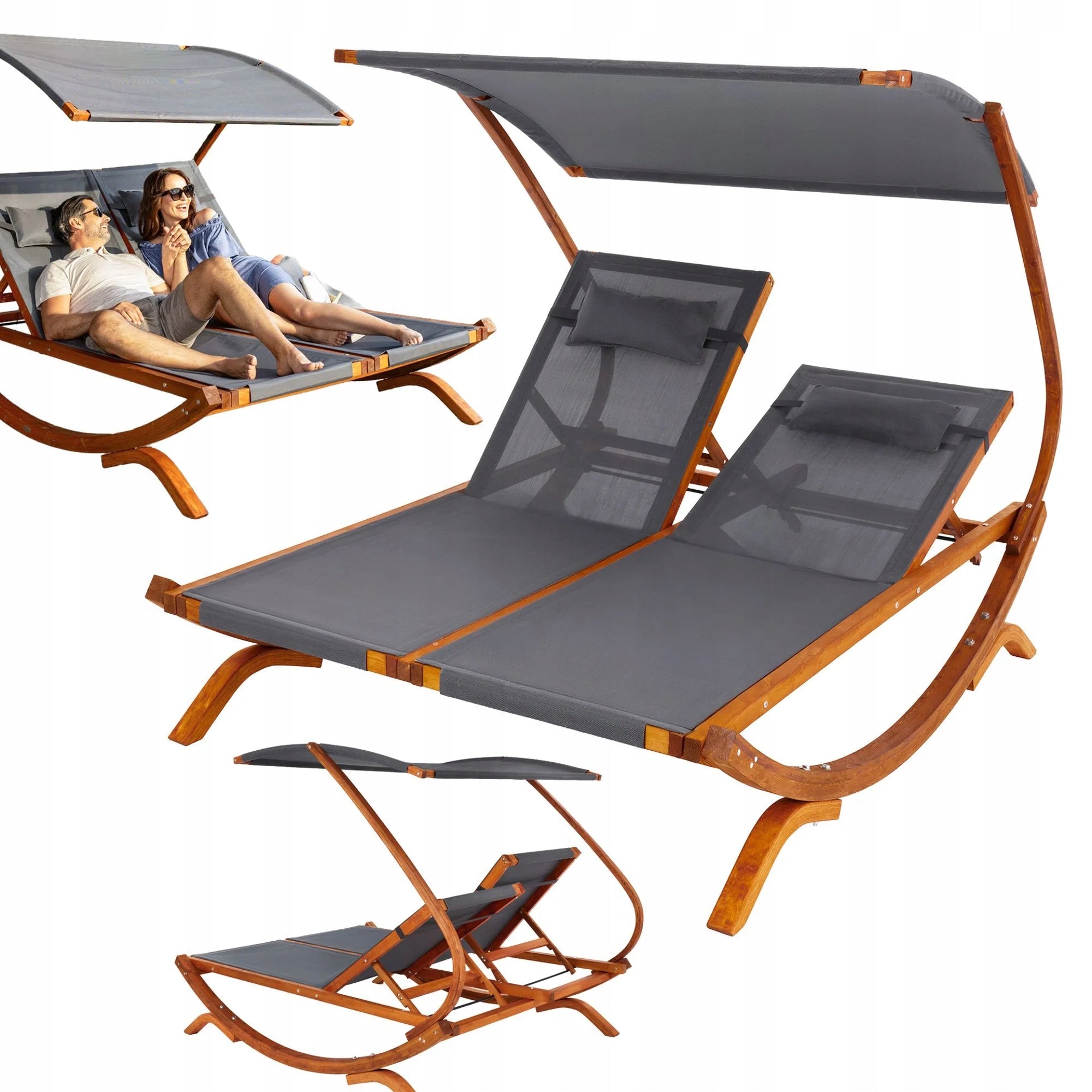 Garden Sun Lounger Wooden Baseball Couch Adjustable Cushion Balcony