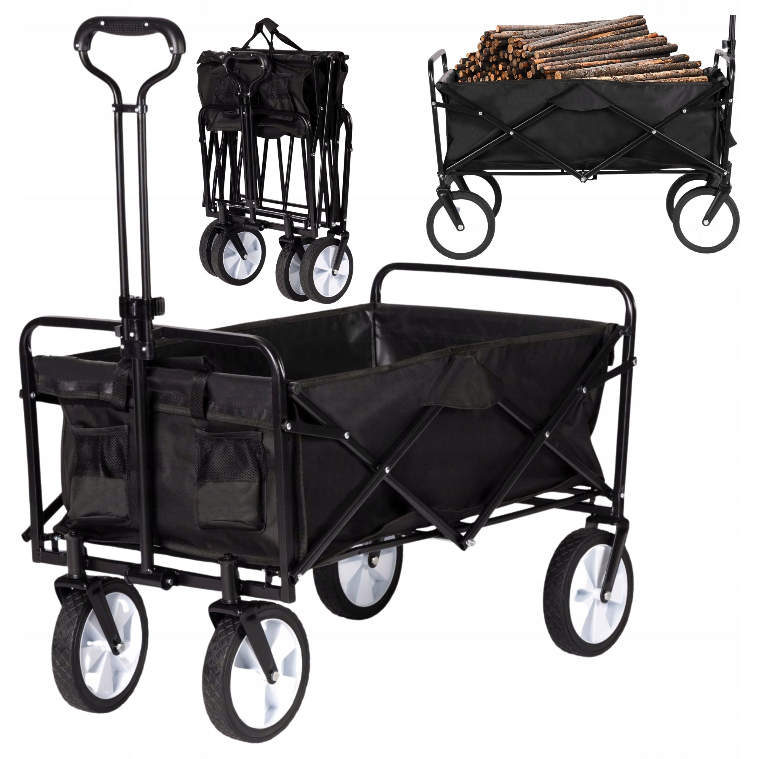Garden Transport Trolley 100L Folding Large Beach Tourist Black