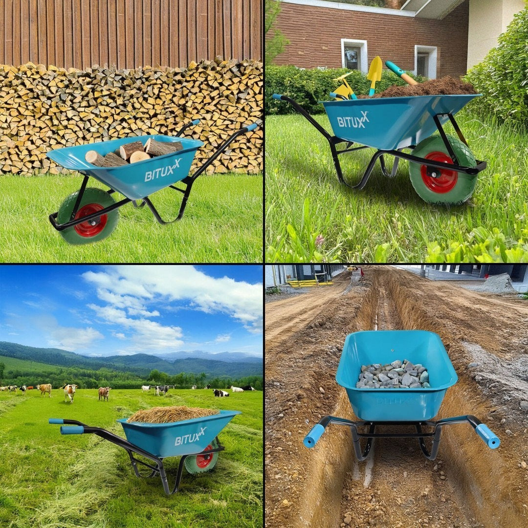 Garden Wheelbarrow Blue With Full Wheel Strong Durable 100L Capacity 100 l