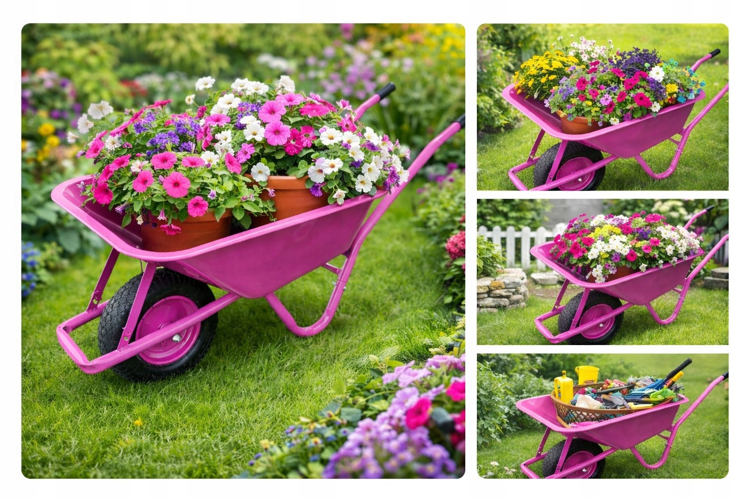 Garden Wheelbarrow Decorative Single Wheel 100L 250kg Pink Manufacturer code RÓŻ-182