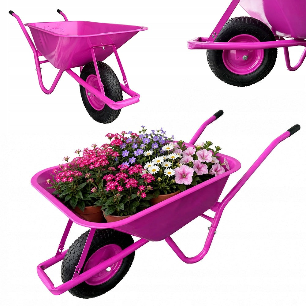 Garden Wheelbarrow Decorative Single Wheel 100L 250kg Pink