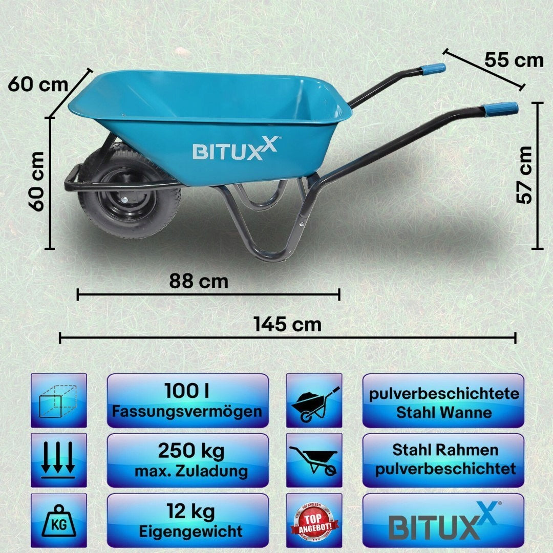 Garden Wheelbarrow Solid Wheelbarrow 100L Single Wheel Blue Strong 250kg Manufacturer code MS19518