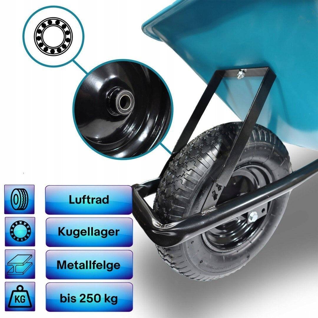 Garden Wheelbarrow Solid Wheelbarrow 100L Single Wheel Blue Strong 250kg Product weight with unit packaging 12 kg