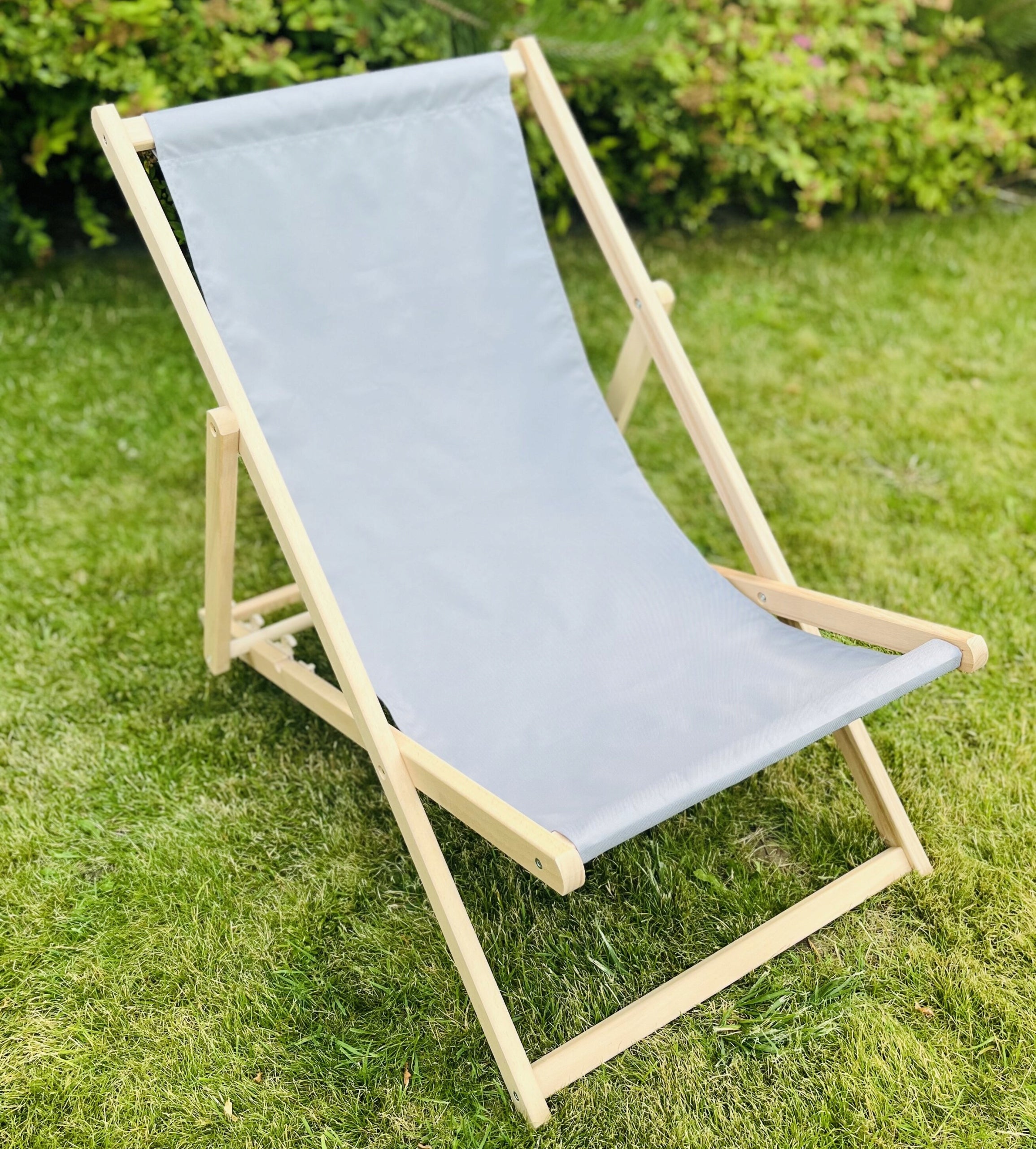 Garden Wooden Sun Lounger THICK SLATS for Balcony Terrace Garden FOLDING GREY