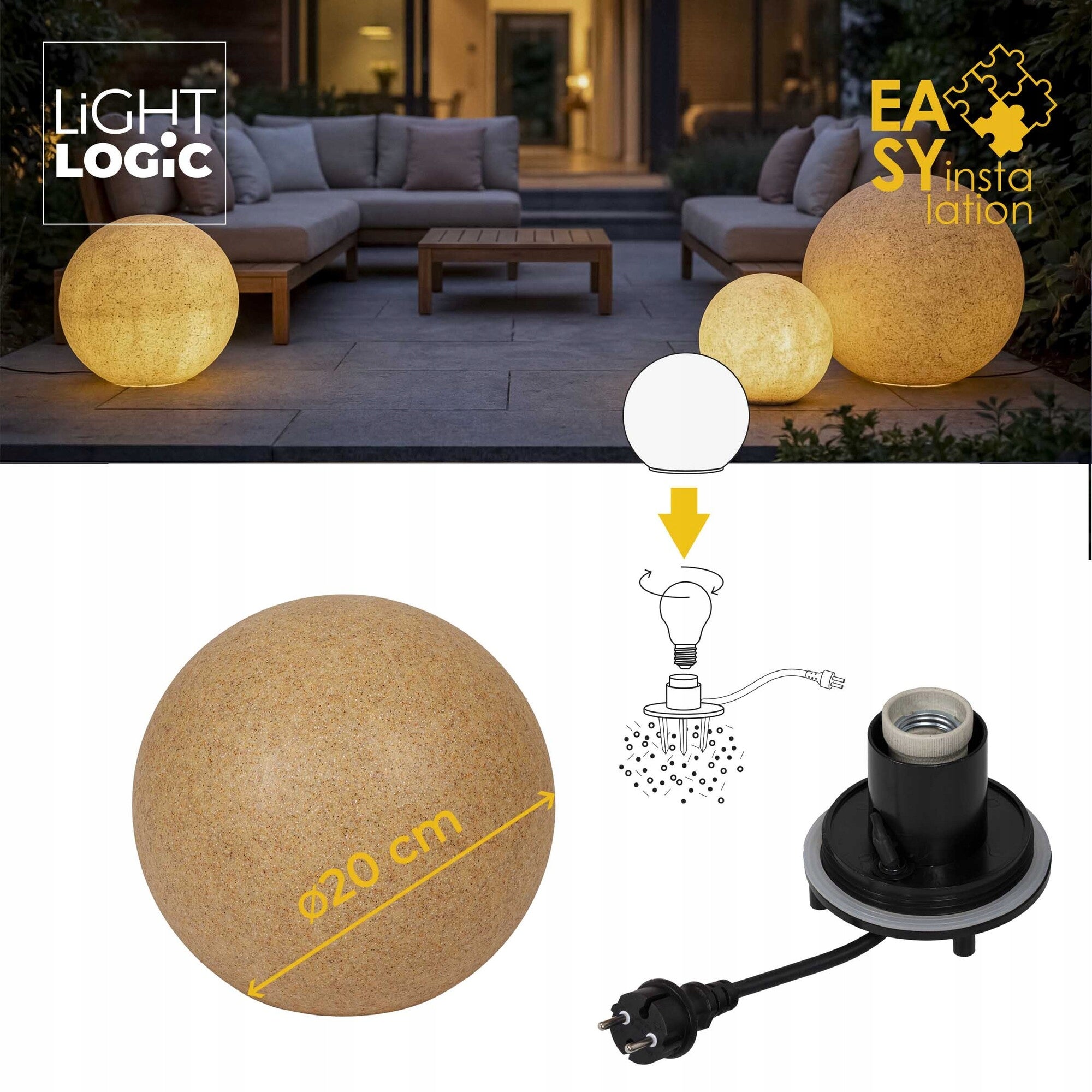 Garden ball LL BELO 20 T E27 outdoor IP65 20cm terracotta Product height 19 cm