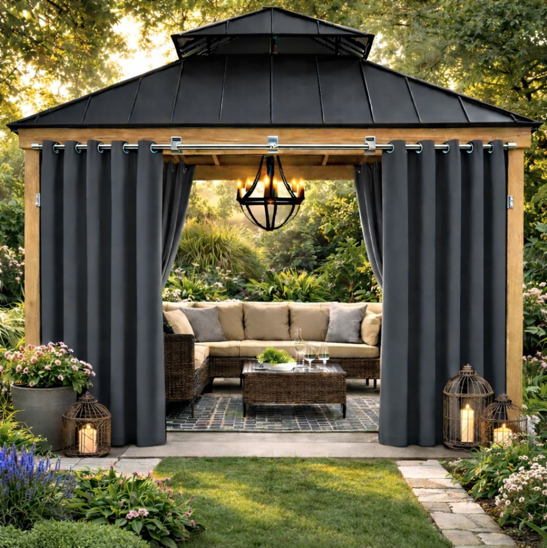 Garden curtain waterproof 155x230 on grommets graphite terrace 1pc. Packaging status original