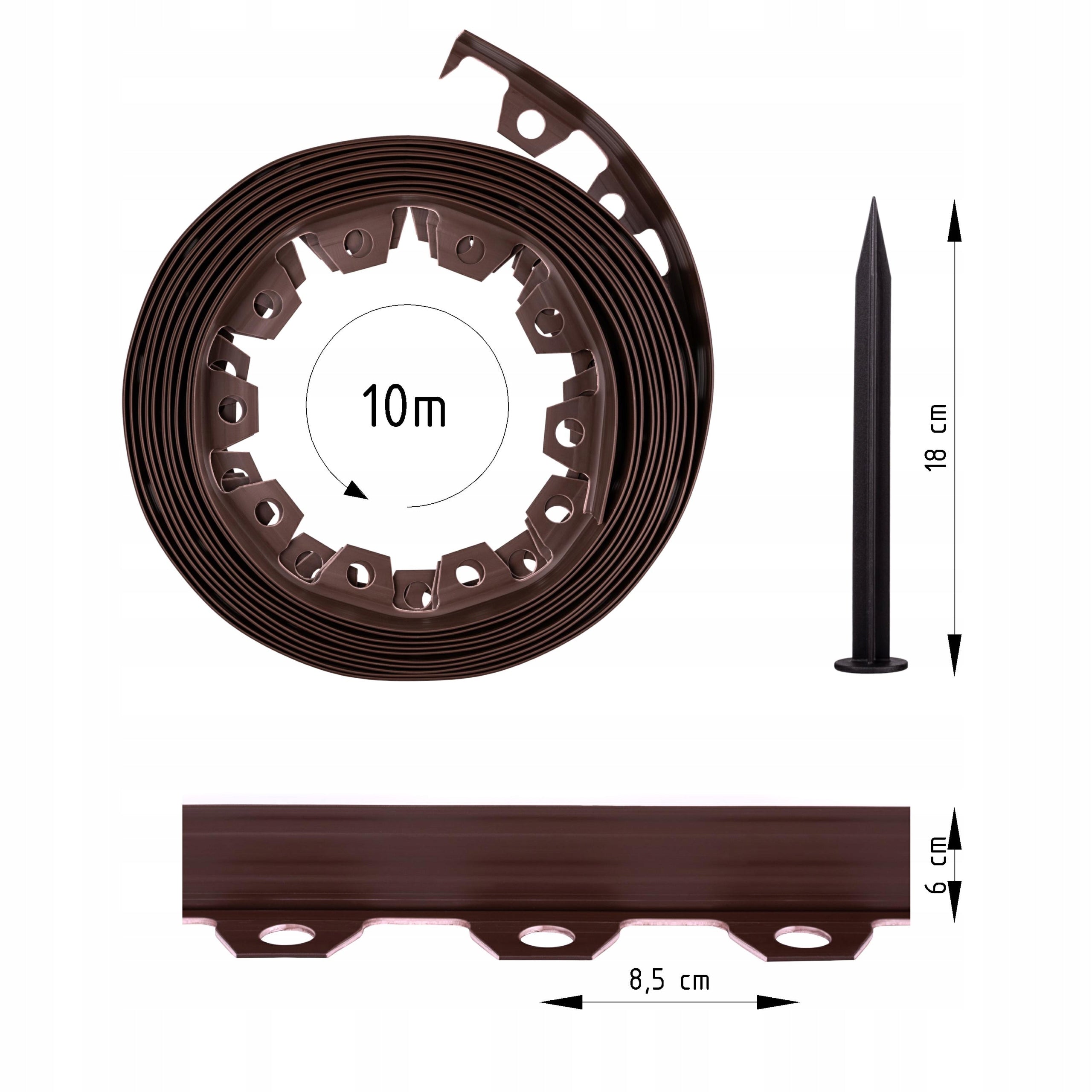 Garden edging lawn plastic 10m Brown 6cm Manufacturer code 6096224221288