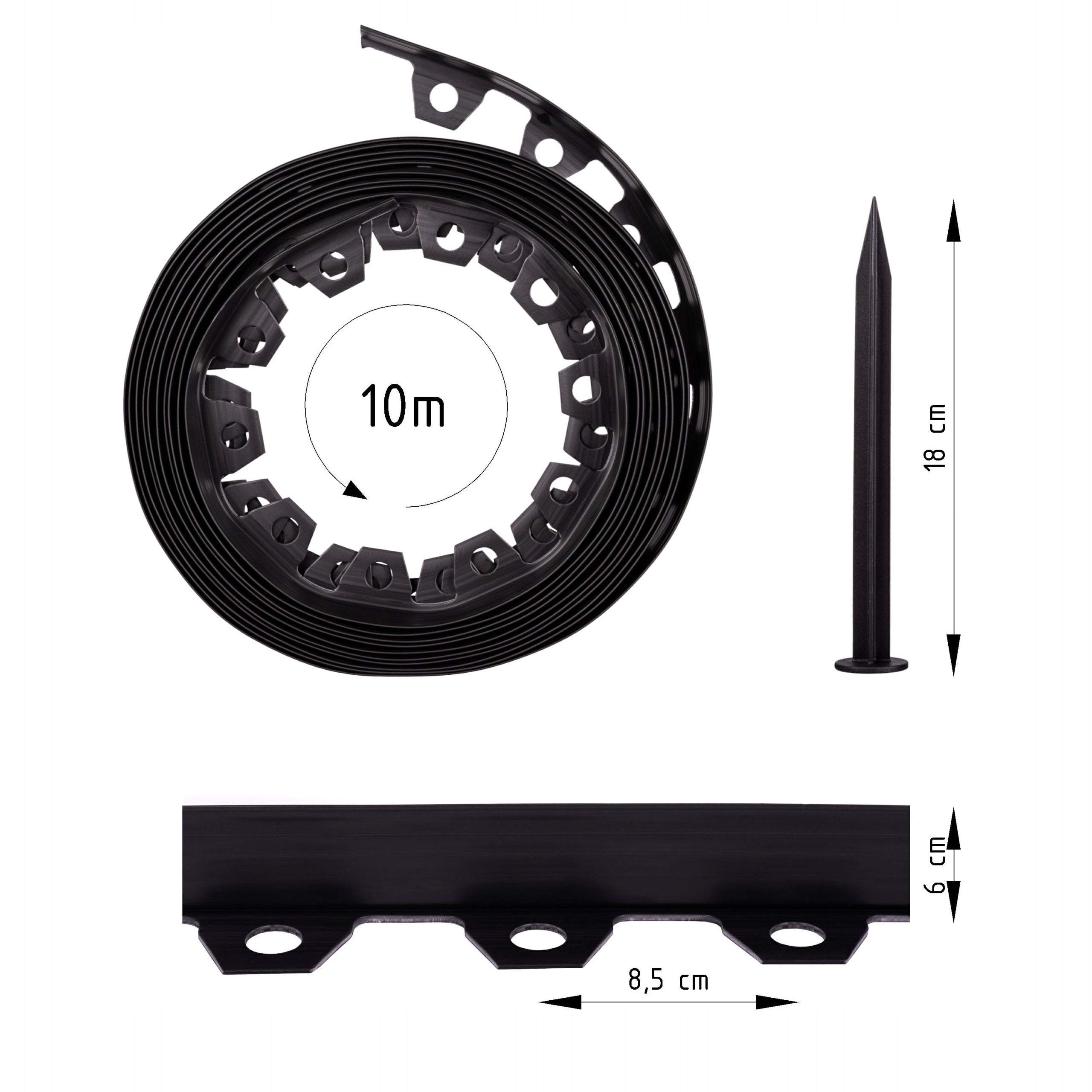 Garden edging lawn plastic 10m black 6cm Manufacturer code 10m czarna 6cm