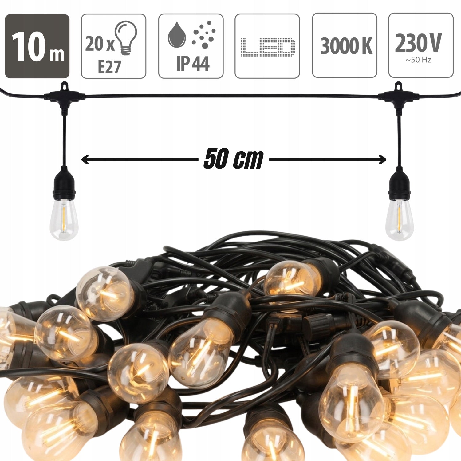 Garden garland light LED lights E27 10 m chain 20 bulbs DEDRA Packaging status original