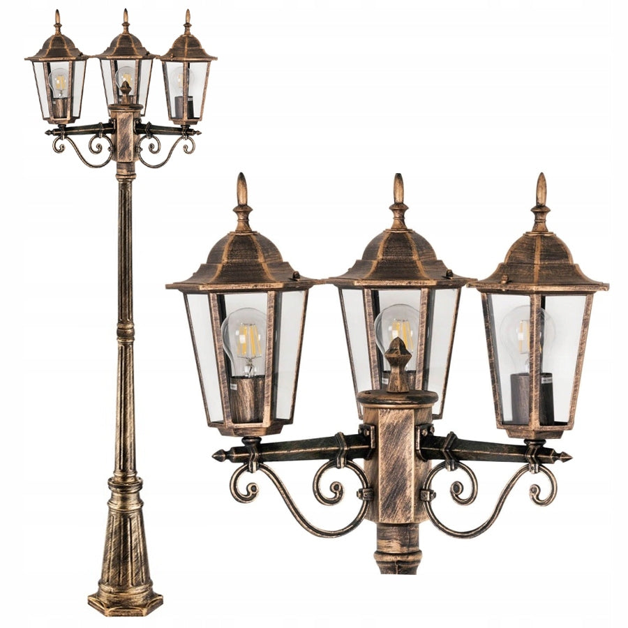 Garden lamp standing Post Lantern 3x E27 LED 200 cm Retro Patina