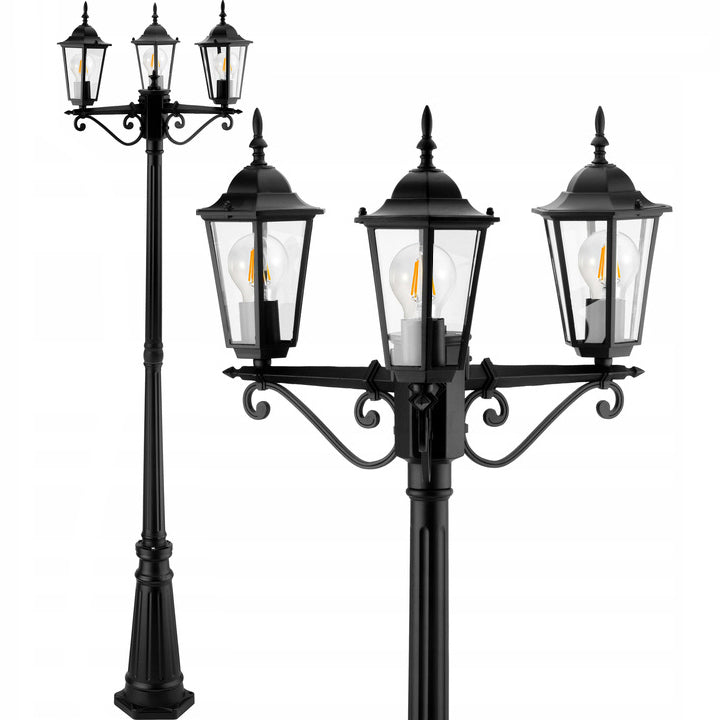 Garden lamp standing Post Lantern 3x E27 LED 200 cm Retro black