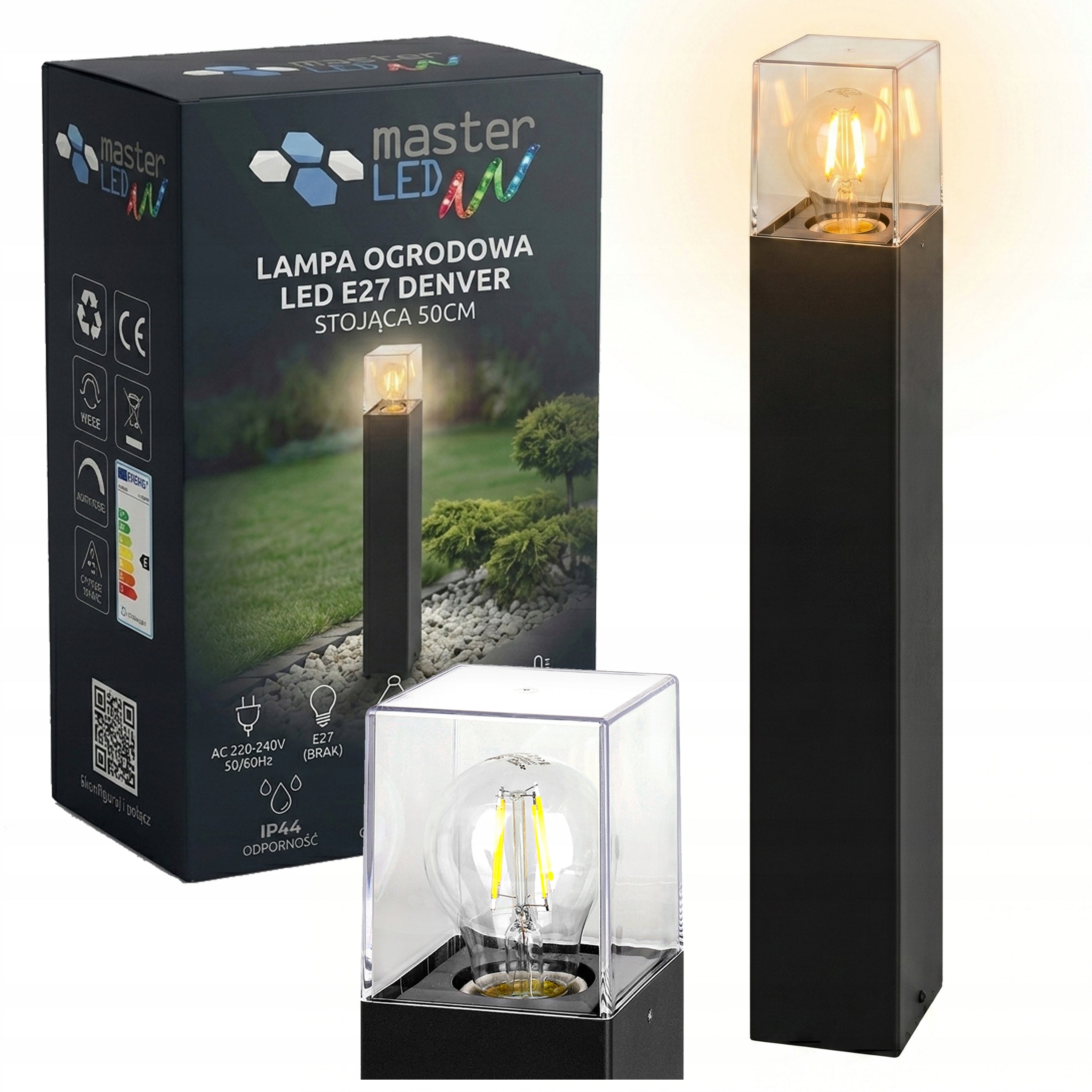 Garden lamp standing outdoor post E27 50cm SQUARE black
