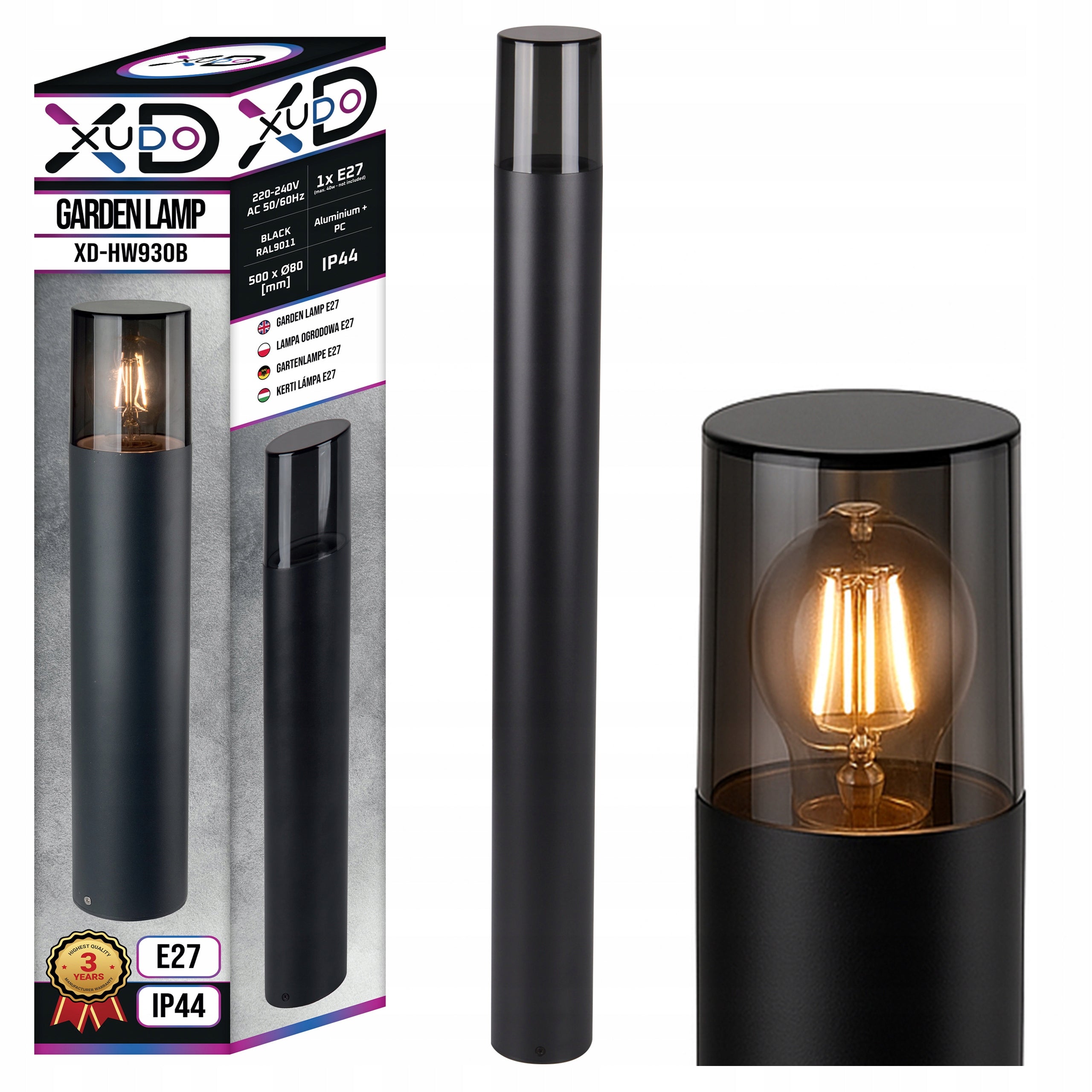 Garden lamp standing outdoor post E27 80cm round black